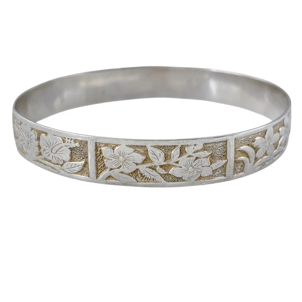 Vintage Sterling Silver 925 Floral Bangle Bracelet 9